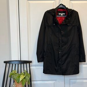 DKNY Black Trench Coat with Red Lining